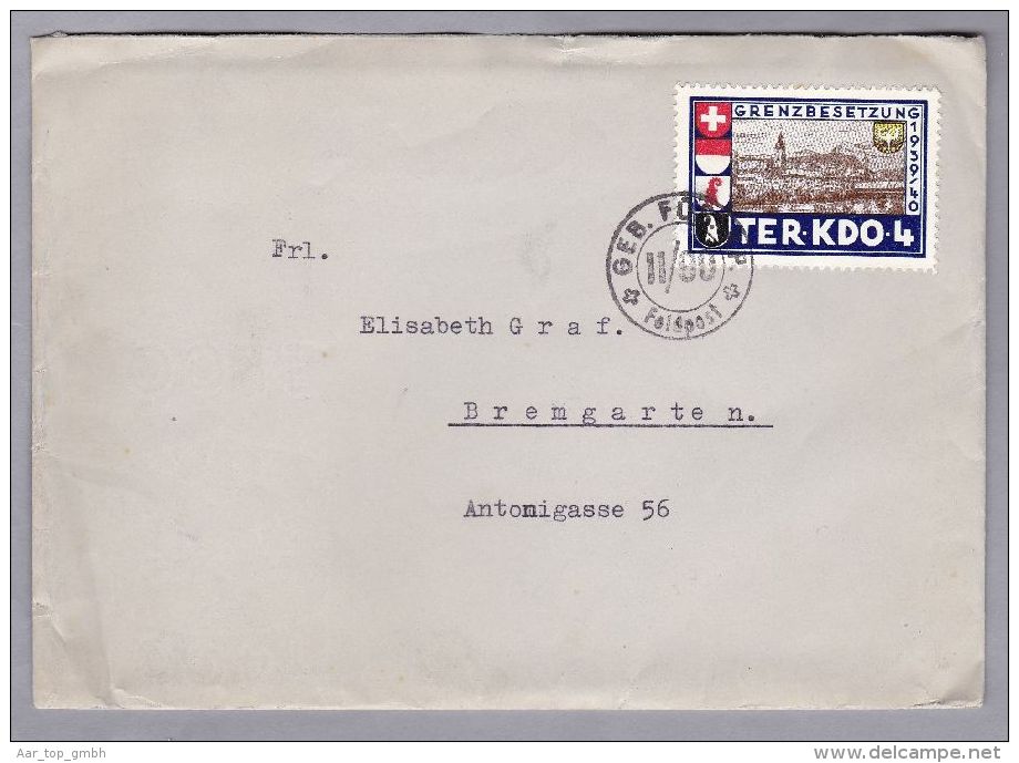 Schweiz Soldatenmarken Brief 1940 "Ter.KDO4" - Dokumente