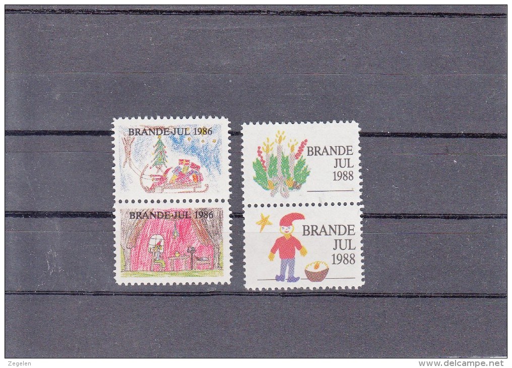 Denemarken Kerstvignetten Brande Jul 1986-1988(telkens 2 Verschillende** 16.00 DKK - Local Post Stamps