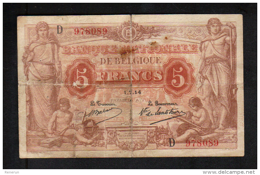 Belgique Belgie Billet 5 Francs Frank 1.7.14 Serie D 978089 - 5-10-20-25 Francs