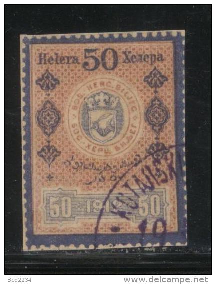 BOSNIA & HERCEGOVINA (AUSTRO-HUNGARIAN EMPIRE)1912 REVENUE 50H BLUE & BROWN BAREFOOT 108 - Officials