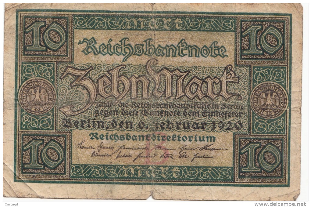 Billets - B1060- Allemagne    - Billet 10 Mark  1920 ( Type, Nature, Valeur, état... Voir 2scans) - 10 Mark