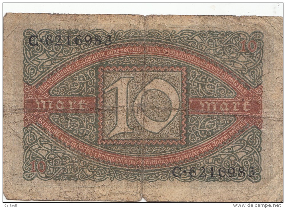 Billets - B1060- Allemagne    - Billet 10 Mark  1920 ( Type, Nature, Valeur, état... Voir 2scans) - 10 Mark