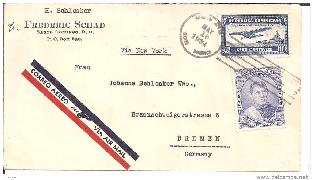 Do024/ DOMINIKA -  Luftpost Nach Bremen Via New York (Brieff, Cover, Letter) - Dominikanische Rep.