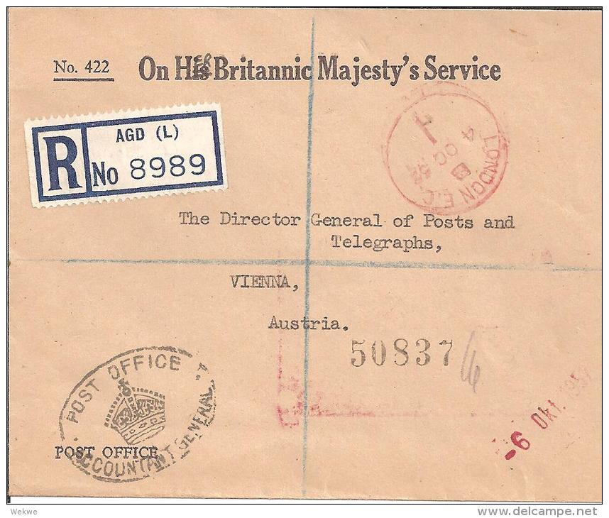 GBG075/ OHMS Registered Cover To GPO Vienna. Diensteinschreiben Nach Wien - Dienstzegels