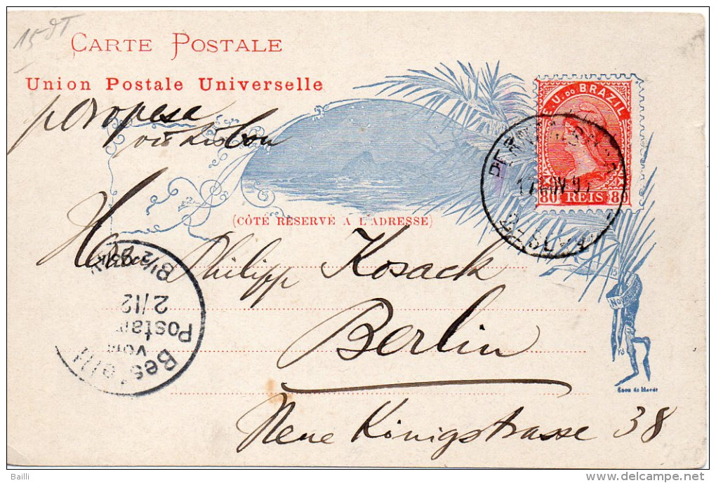 BRESIL ENTIER POSTAL ILLUSTRE POUR L'ALLEMAGNE 1895 - Postal Stationery