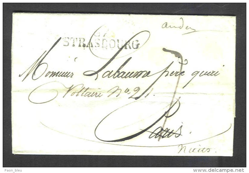 Précurseur (2scan) De Strasbourg à Paris Puis Nuits (Cote D´Or) Du 16/09/1817 + Cachet Au Verso - 1801-1848: Précurseurs XIX