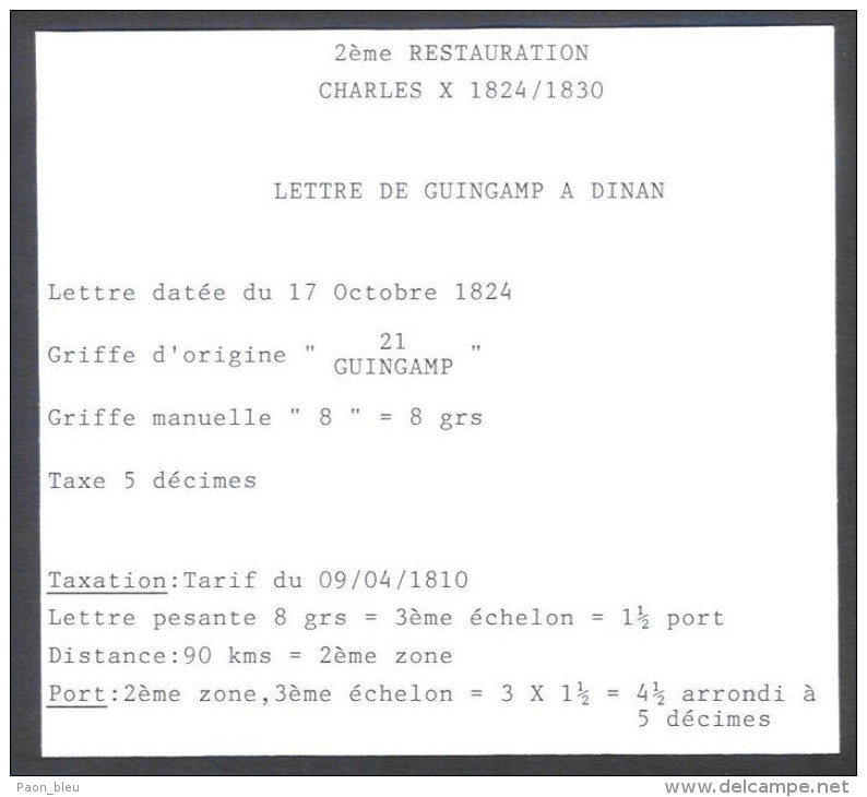 Précurseur (2 Scan) De Guingamp à Dinan Du 17/10/1824+ Détail Tarif - 1801-1848: Précurseurs XIX