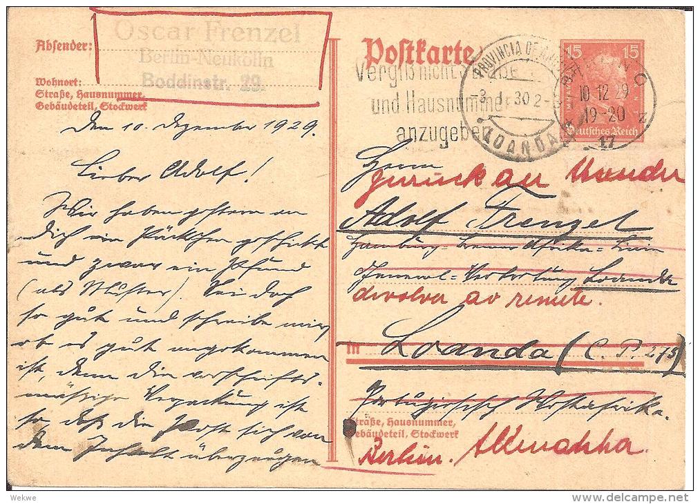 WGA213/ Mi.Nr. P 171 Nach Loanda (Angola) 1929 Und  Wieder Zurück - Briefe U. Dokumente