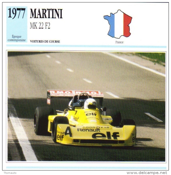 Fiche  -  Formula 2 Monoposto Cars  -  Martini Mk 22  -  1977  -  Pilotée Didier Pironi  - Carte De Collection - Grand Prix / F1