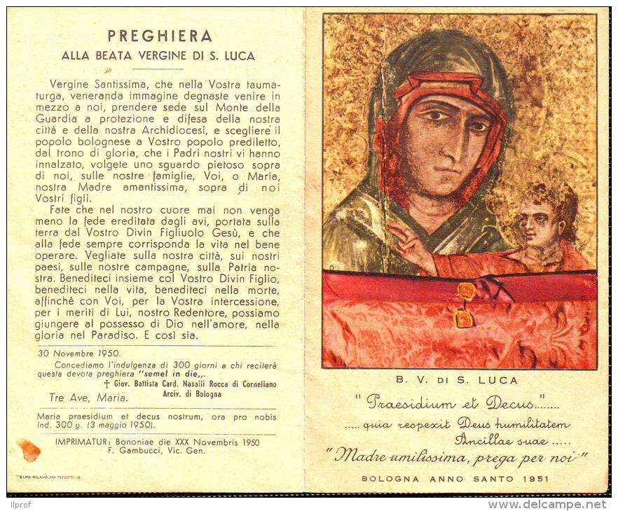 Madonna Di San Luca 1951, Anno Santo  Santino Pieghevole, Papa Pio XII E Cardinale (interno) - Religione & Esoterismo