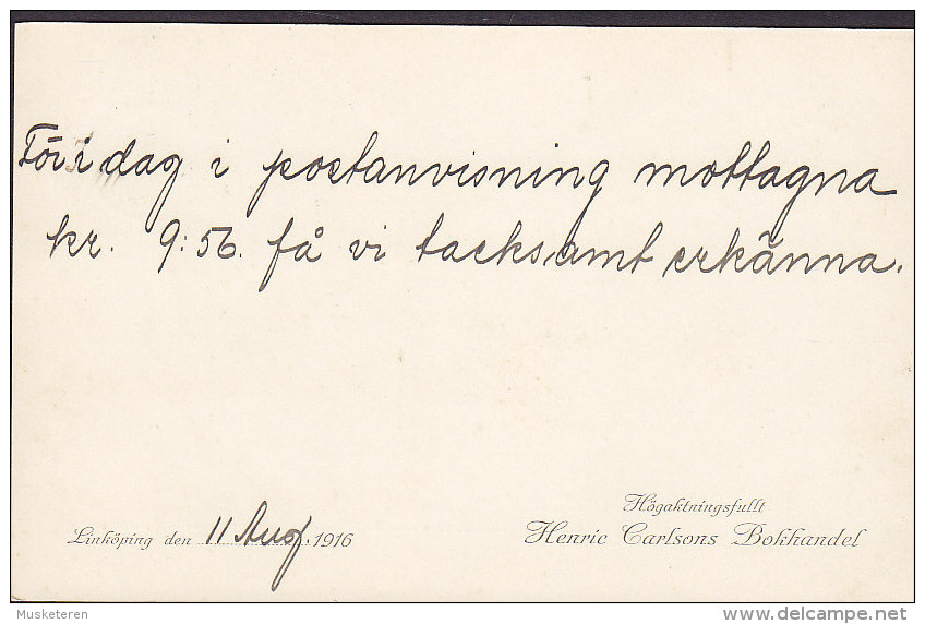 Sweden Postal Stationery Ganzsache Entier Brevkort Private Print HENRIC CARLSONS BOKHANDEL, LINKÖPING 1916 (2 Scans) - Ganzsachen