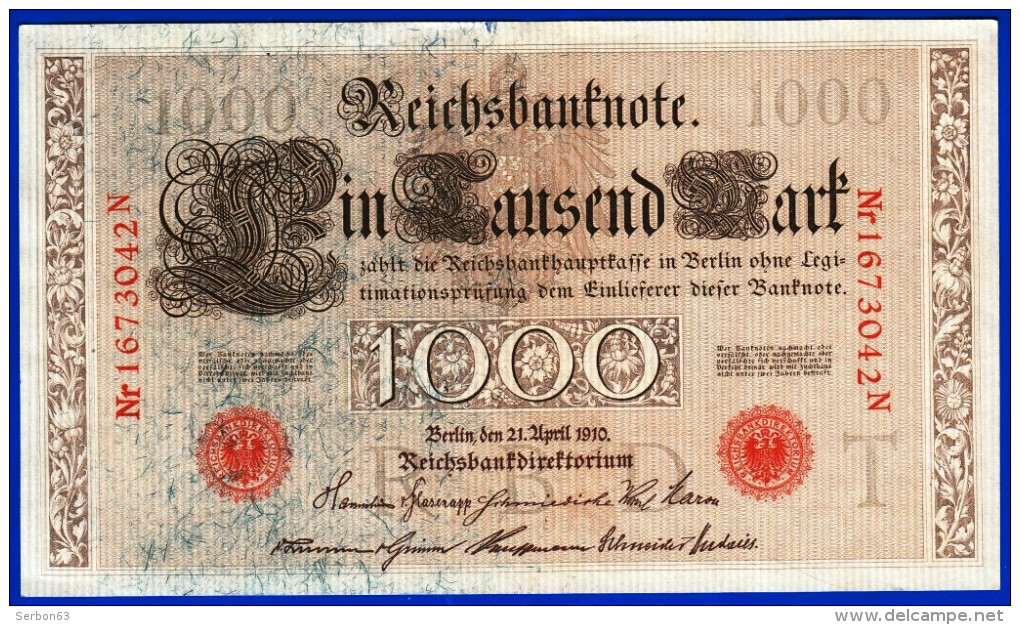 2 BILLETS - MONNAIE - PAPIER - EUROPE BILLET BANQUE 1910 EMPIRE ALLEMAGNE 1000 MARK EIN TAUSEND MARK 1673041 ET 1673060 - 1000 Mark