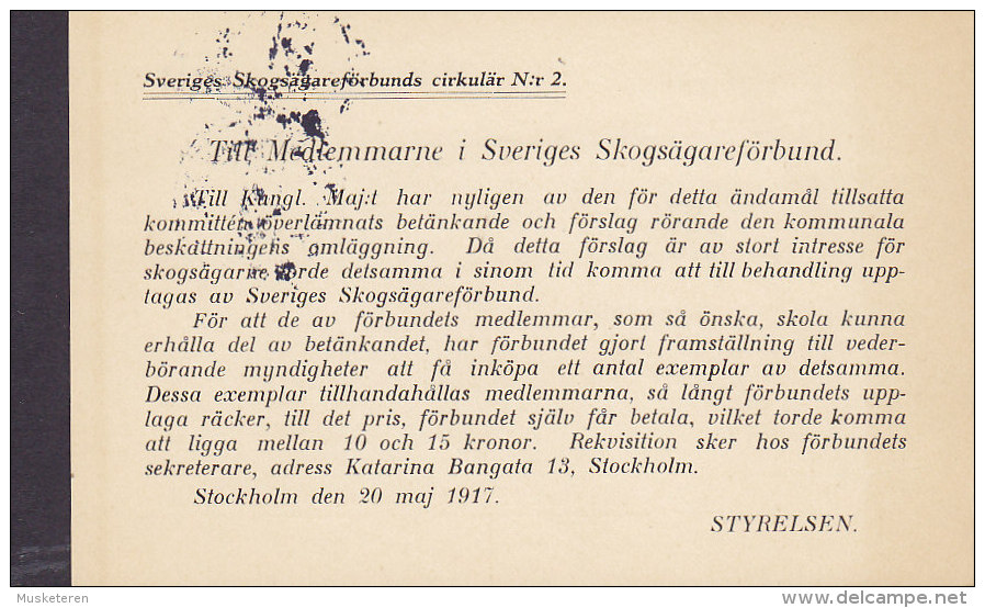 Sweden Postal Stationery Ganzsache Entier Brevkort Private Print SVERIGES SKOGSÄGAREFÖRBUND Cirkulär Nr 2,1917 (2 Scans) - Ganzsachen