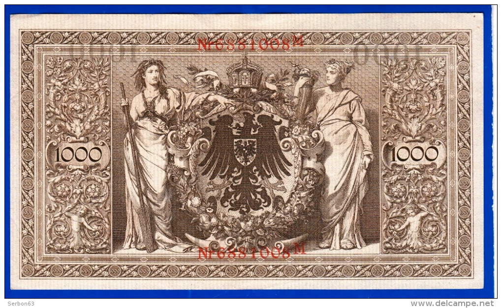 3 BILLETS MONNAIE PAPIER EUROPE BILLET BANQUE 1910 EMPIRE ALLEMAGNE 1000 MARK EIN TAUSEND MARK 6881010-8288478-6881008 - 1000 Mark