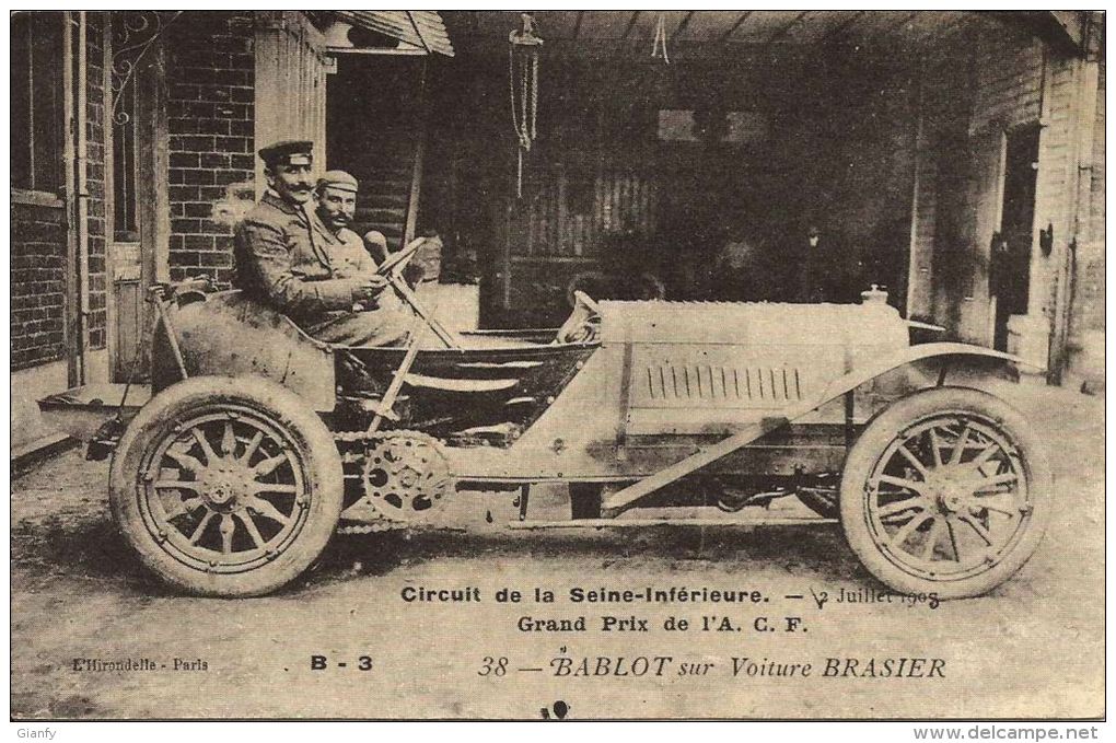 PAUL BABLOT SU VETTURA BRASIER 1908 RARA CIRCUIT SEINE INFERIEURE - Grand Prix / F1