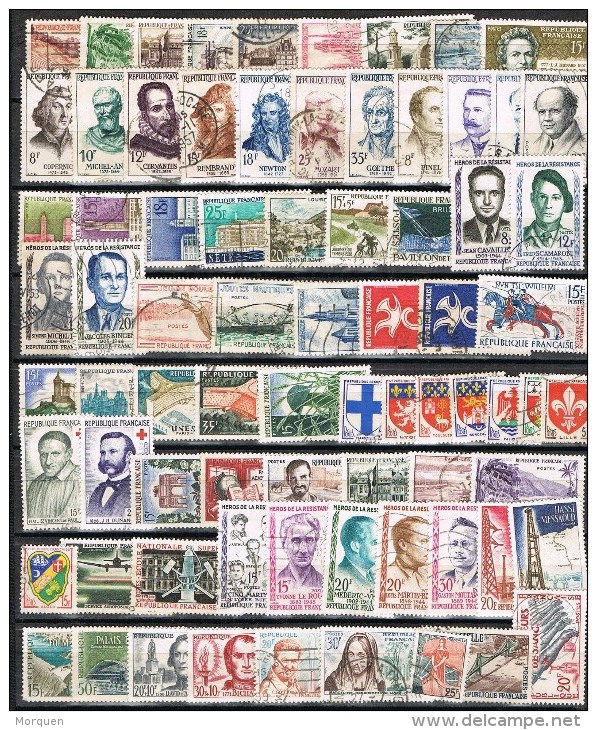 R 313. Ficha con 452 sellos, restos de coleccion de Francia 1944- 1960 */º