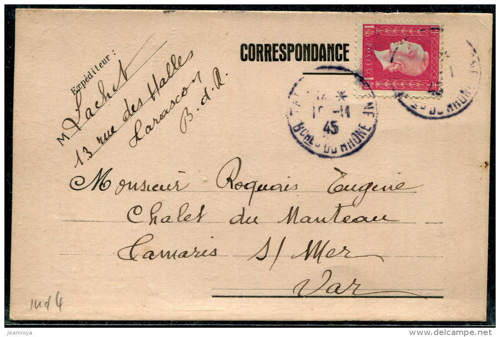 FRANCE - MARIANNE DULAC - N° 691 / CP DE TARASCON LE 10/10/1945, POUR TAMARIS/MER - TB - 1944-45 Marianne Van Dulac