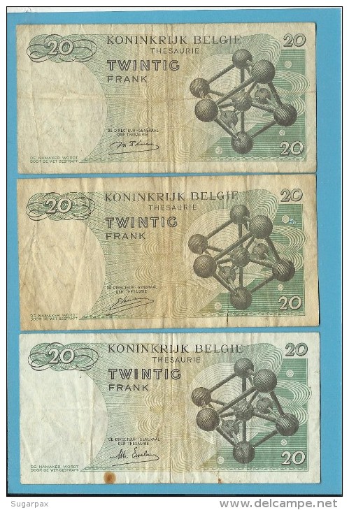 BELGIUM - 3 X 20 FRANCS - 15.06.1964 - P 138 - Sign. ( 18, 19, 20 ) - ATOMIUM - BELGIE BELGIQUE - 20 Francs