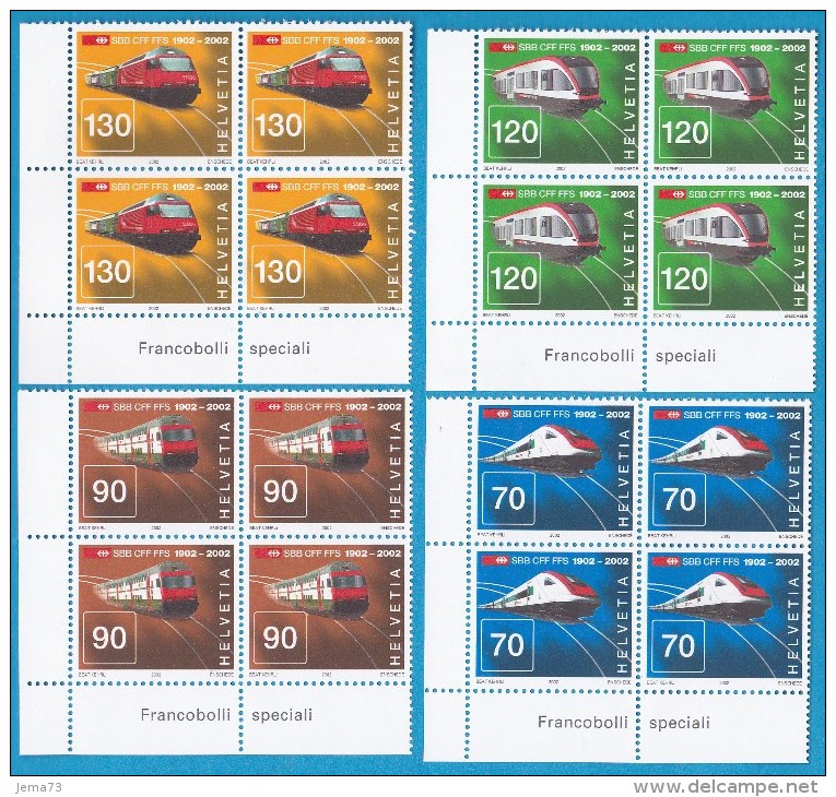 N° 1703 à 1706 Centenaire Des Chemins De Fer Fédéraux: Série En Bloc De 4 Timbres - Unused Stamps