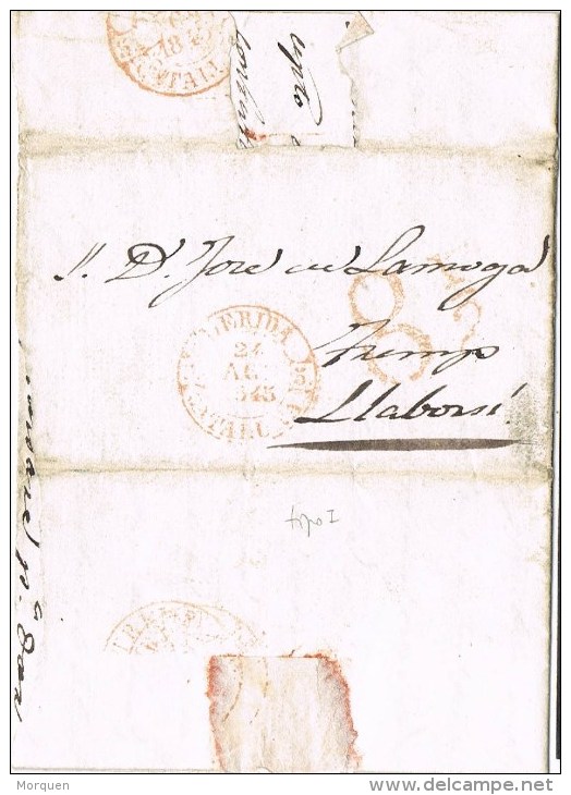 7107. Carta Entera Pre Filatelica LERIDA 1845 A Llavorsi - ...-1850 Préphilatélie
