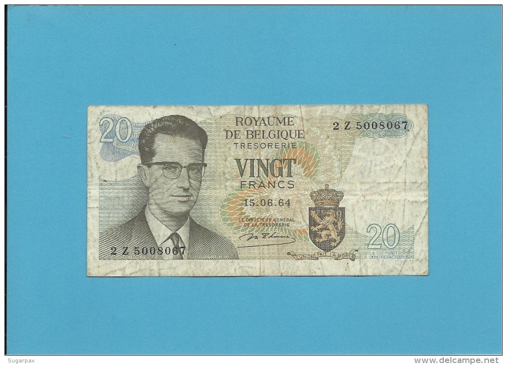 BELGIUM - 20 FRANCS - 15.06.1964 - P 138 - Sign. 18 - Prefix 2 Z - REPLACEMENT NOTE - ATOMIUM - BELGIE BELGIQUE - 20 Francs