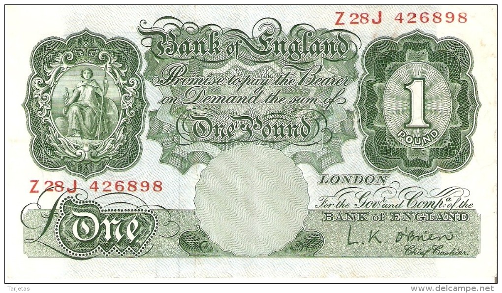 BILLETE DE REINO UNIDO DE 1 POUND DE LOS AÑOS 1948 A 1960   (BANKNOTE) - 1 Pound