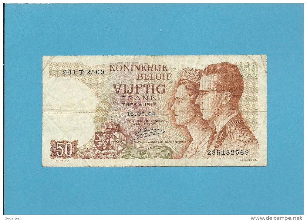 Belgium - 50 FRANCS - 16.05.1966 - P 139 - Sign. 20 - Letter T - BELGIE BELGIQUE - 50 Franchi