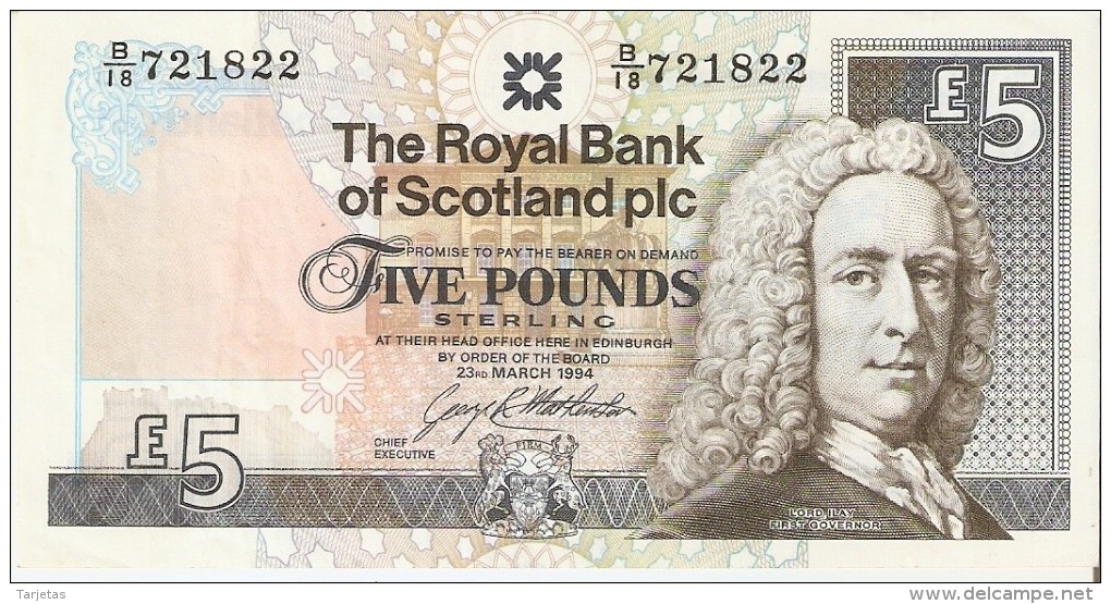 BILLETE DE ESCOCIA DE 5 POUND DEL AÑO 1994  (BANKNOTE) - 5 Pounds