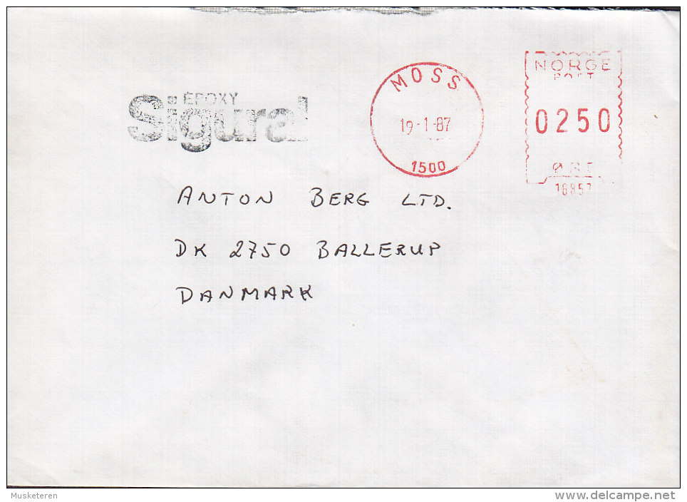 Norway EPOXY Sigural MOSS Meter Stamp 1987 Cover Brief To BALLERUP Denmark EMA Print Machine - Briefe U. Dokumente