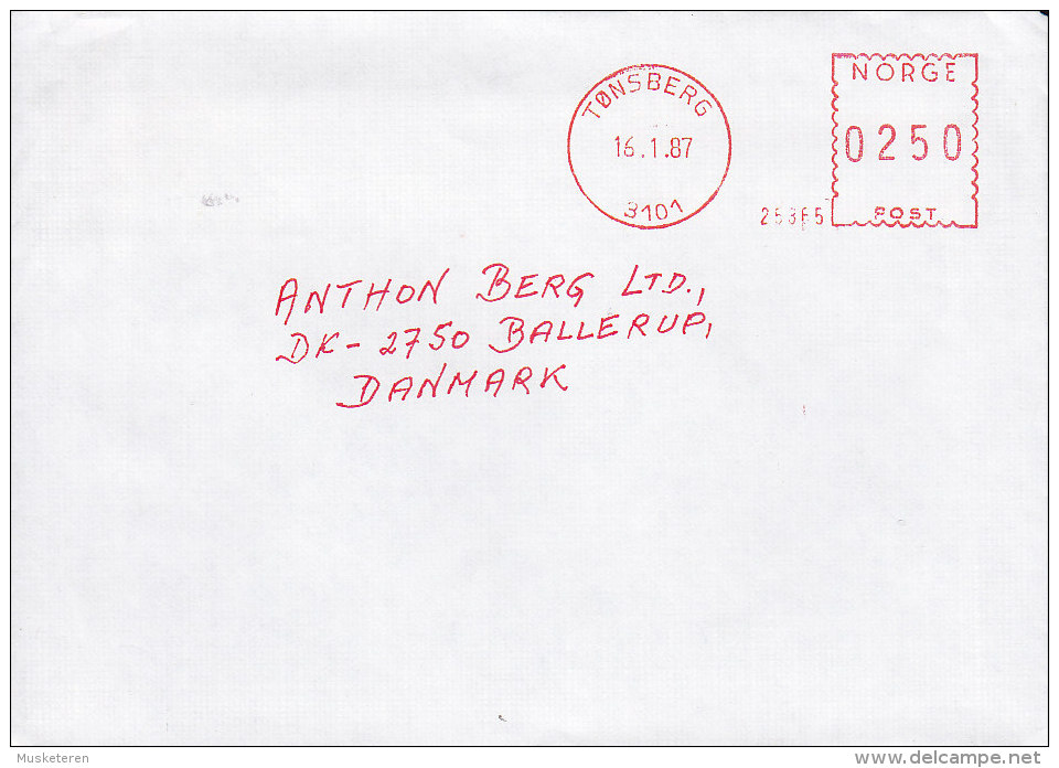 Norway Deluxe TØNSBERG Meter Stamp 1987 Cover Brief To BALLERUP Denmark EMA Print Machine - Briefe U. Dokumente