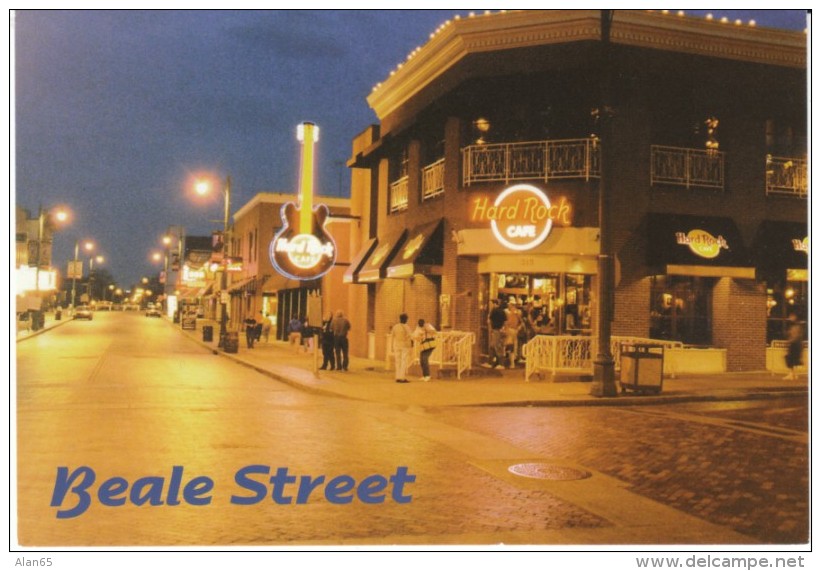 Memphis TN Tennessee, Beale Street Scene, Hard Rock Cafe Restaurant, Giant Guitar, C1990s Vintage Postcard - Memphis