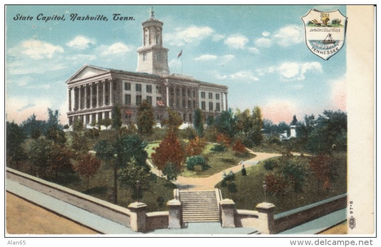 Nashville TN Tennessee, State Capitol Building Architecture, State Emblem Shield, C1900s/10s Vintage Postcard - Nashville