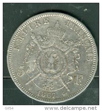 Argent Silver Pièce 5 Fr. Napoléon III 1867 B   - Pic1101 - 5 Francs