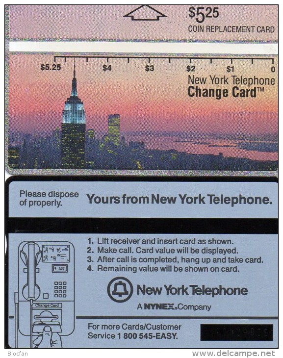 TK USA NYNEX MINT 5,25$ NEW YORK ** 12€ Skyline BY NIGHT Emprie State Building Black Text 212A L&G Card Of United States - Cartes Magnétiques