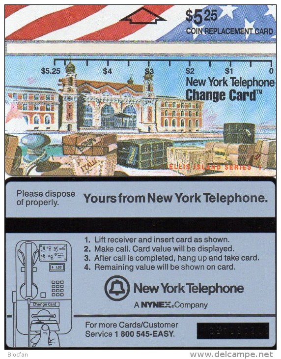 TK USA NYNEX MINT 5,25$ NEW YORK ** 10€ Ellis Island Serie I Port With Package Black Text 303A L&G Card Of United States - Cartes Magnétiques