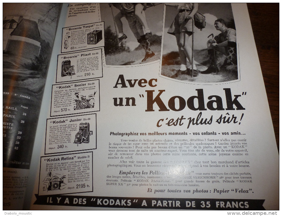 1939  :Pub Danielle Darrieux Et Kodak ; Les Iles D'Aland ; Bude Et Pest ; Bucarest (Roum.); ESPAGNE ;Léonard De Vinci - L'Illustration