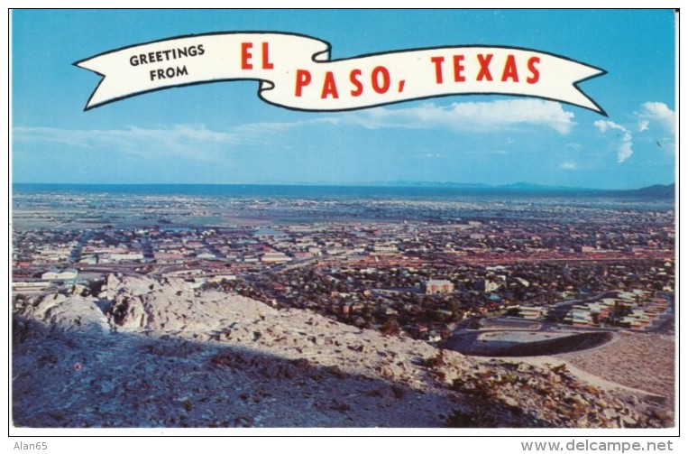 El Paso TX Texas, Greetings From El Paso Panoramic View Of Town, C1950s Vintage Postcard - El Paso