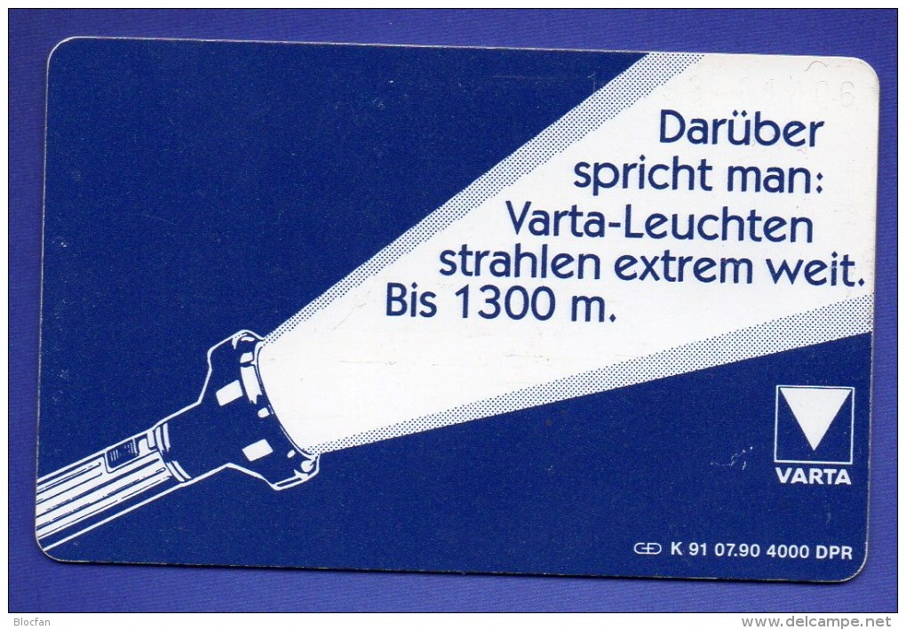 TK K 91/1990 Werbung Varta-Leuchten O 60€ Gesamtauflage 4.000 Lampen Strahlen Extrem Weit Bis 1300m Tele-card Of Germany - K-Series : Série Clients
