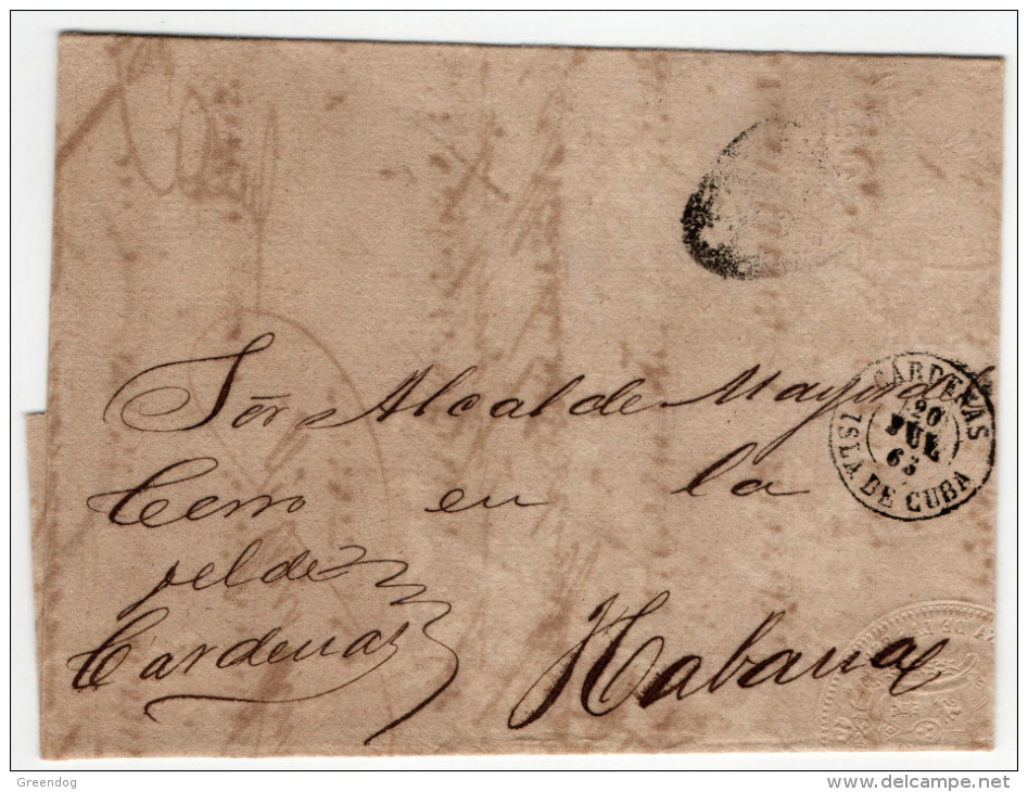 Spanish Colonies - Carta Circulada Cardenas (Cuba) A La Habana (Cuba)  == 20Jul1865 - Kuba (1874-1898)