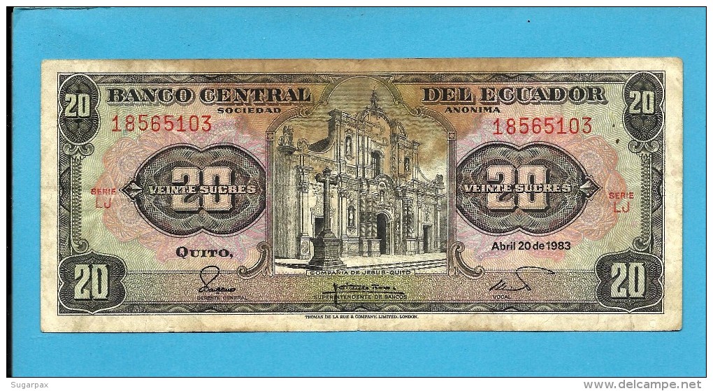 ECUADOR - 20 SUCRES - 20.04.1983 - Pick 115b - Série LJ - Ecuador