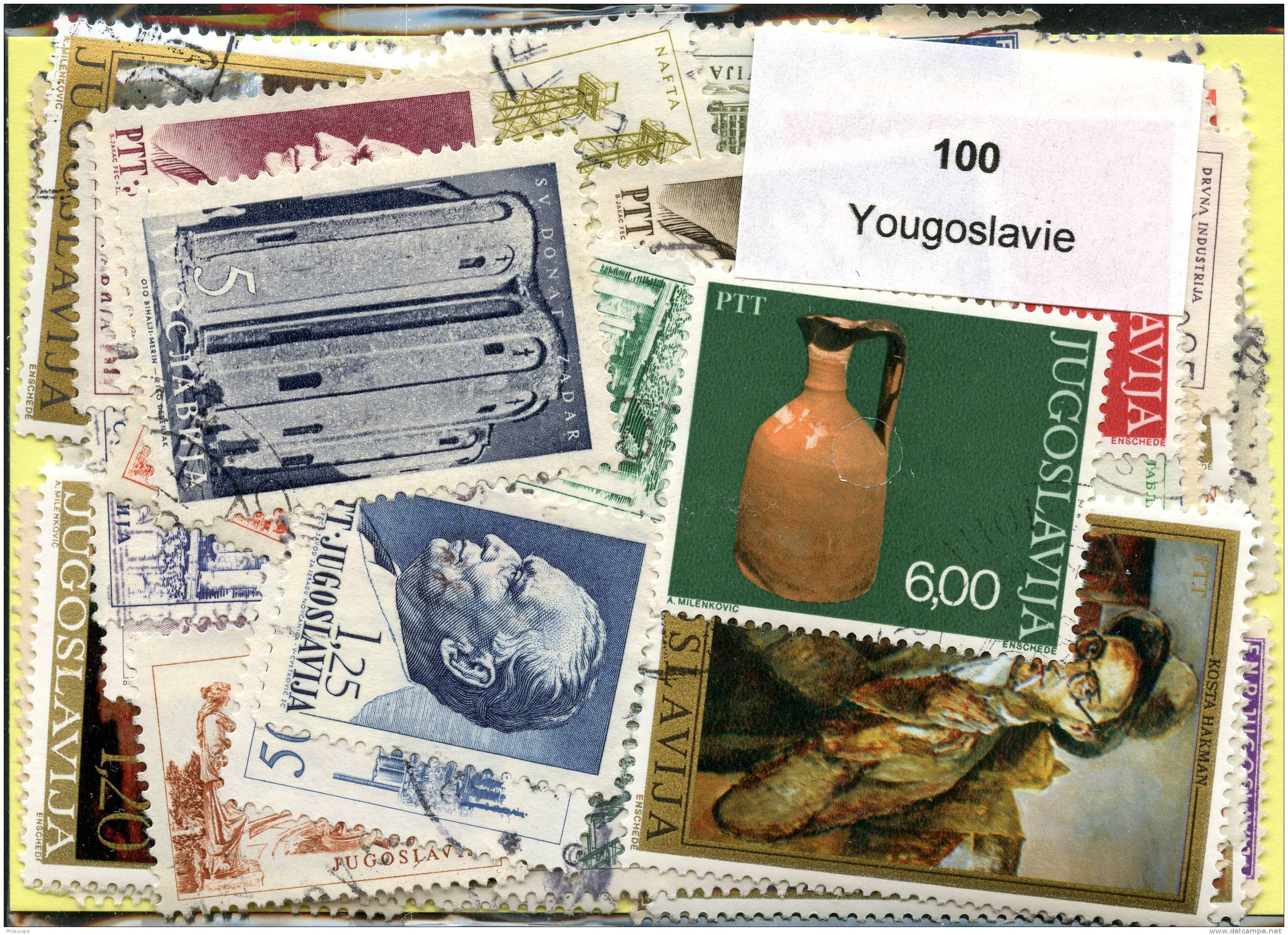 Lot 100 Timbres Yougoslavie - Collections, Lots & Séries