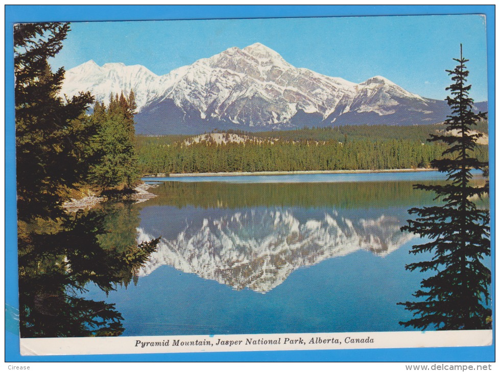 CANADA PYRAMID MOUNTAIN, JASPER NATIONAL PARK POSTCARD SENT ROMANIA PAR AVION - Jasper