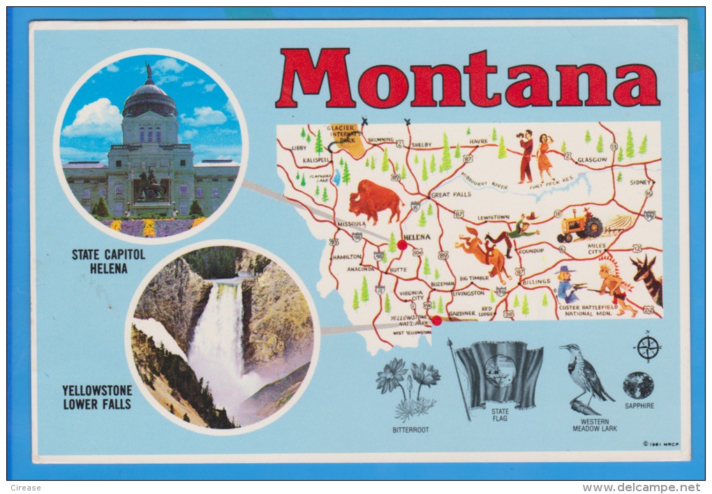 UNITED STATES MONTANA MAP POSTCARD SENT ROMANIA PAR AVION - Helena