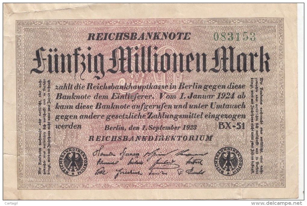 Allemagne - B844 -  Billet Uniface 50  Millionen  Mark ( Type, Nature, Valeur état... Voir Scan) - 50 Millionen Mark