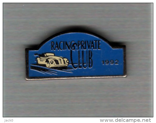 Pin's  Sport  Automobiles   Rallye  Racing  Private  Club  1992, Voiture  Blanche  Porsche ? - Rallye