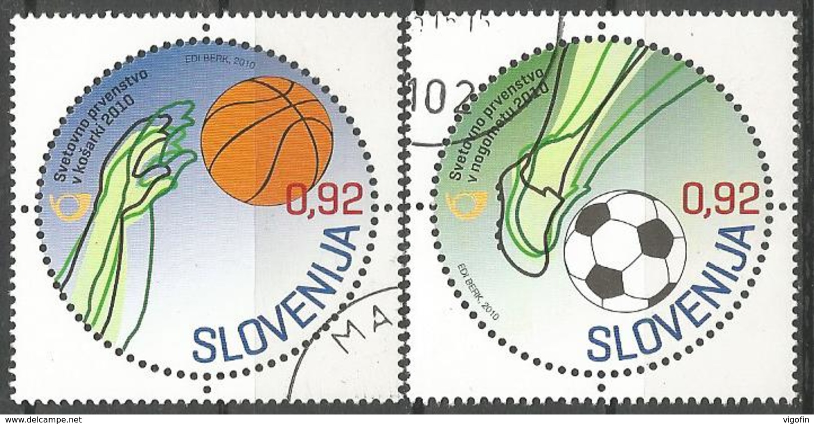 SI 2010-858-9 FIFA CUP AFRICA AND BASKET WORLD CHAMPIONSHIP, SLOVENIA, 1 X 2v, Used - 2010 – África Del Sur