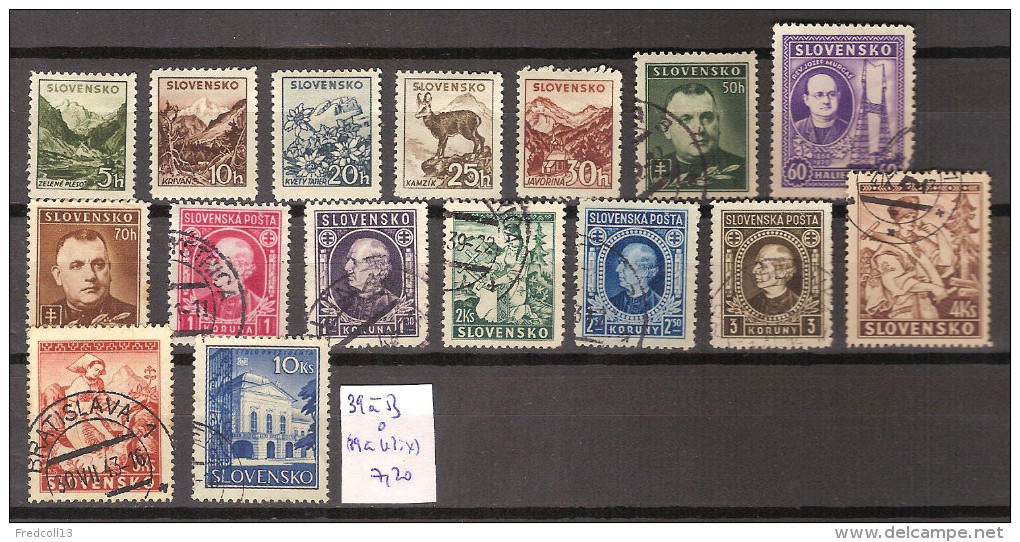 Slovaquie 39 à 53 Oblitérés  Côte 7.20 € ( 39 à 43 * ) - Used Stamps