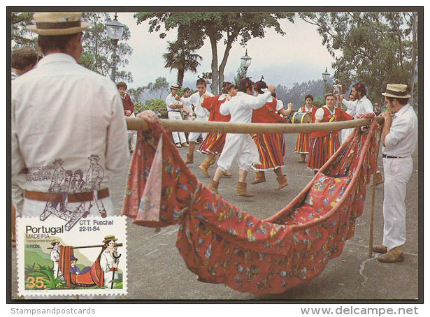 Portugal Madère 1984 Hamac  Transport Typique De Madère Carte Maximum Madeira Hammock Typical Transportation Maxicard - Maximum Cards & Covers