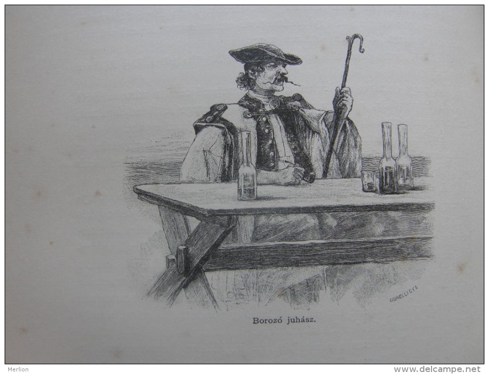 Hungary - Hortobágy - Shepherd Drinking Wine  -Schäfer - Borozó Juhász -  Ca 1891 Print 1.OM7.314 - Estampes & Gravures