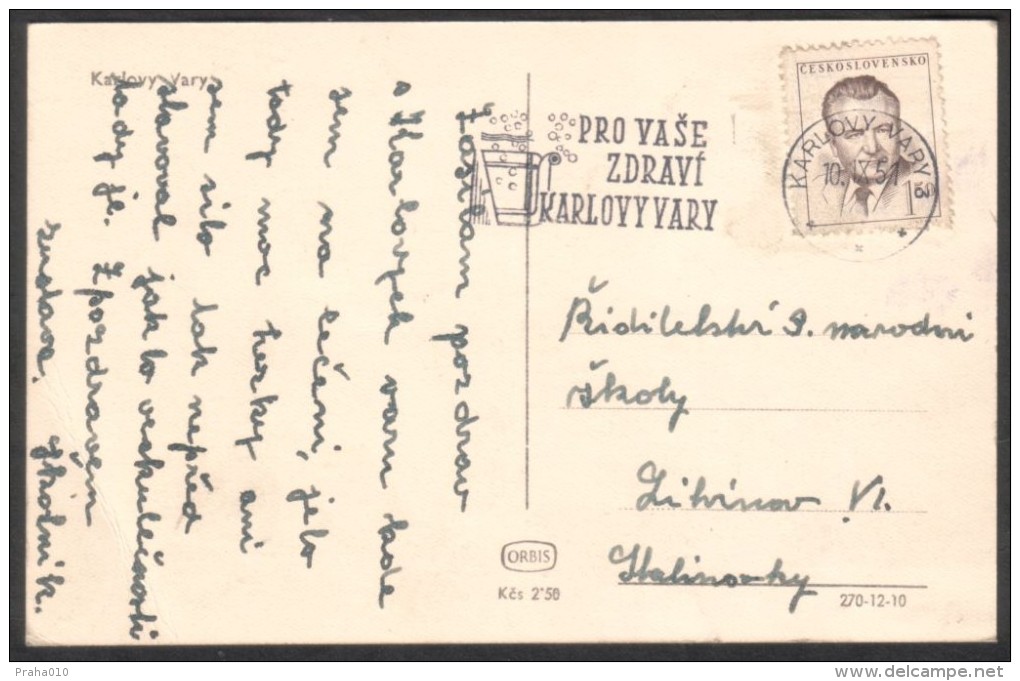 C00927 - Czechoslovakia (1951) Karlovy Vary 3: For Your / Health / Karlovy Vary (machine Postage Postmark) - Termalismo